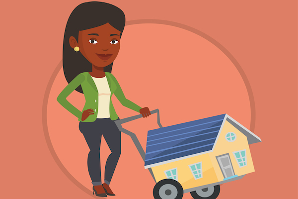 Young woman buying house vector illustration.